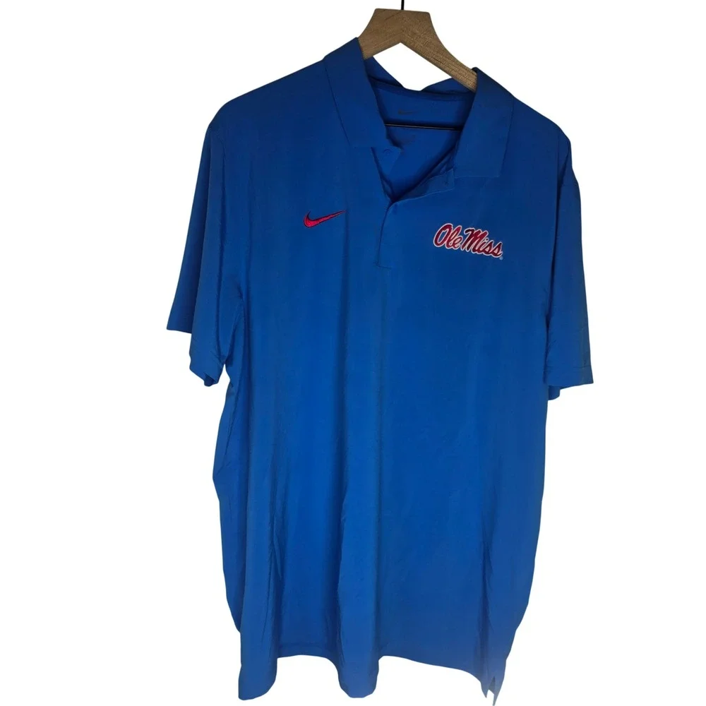 Nike Ole Miss Rebels Dri-FIT Polo Mens XL Blue Woven Polyester Sporty Gorpcore
